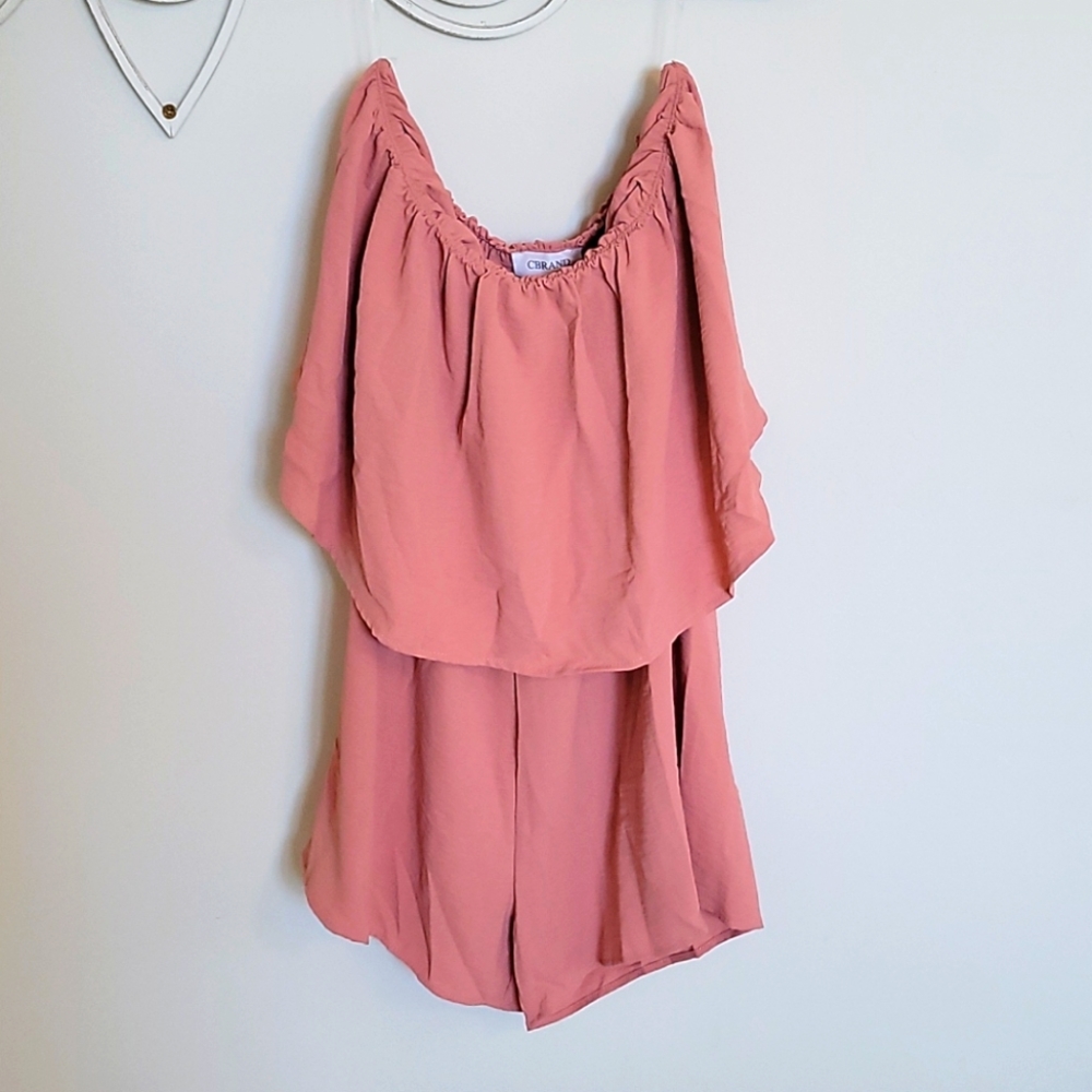 Tube Top Romper with Ruffle Coral